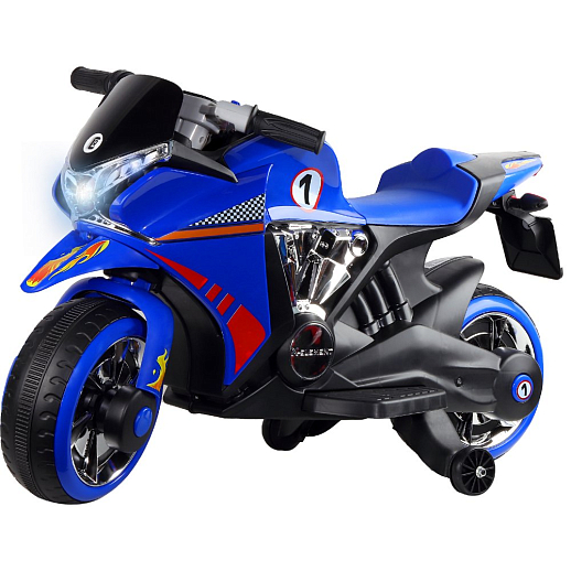 Электромотоцикл детский двухколесный на аккумуляторе с функцией водяного пара, 1 двигатель, USB, MP3, колеса пластик,  свет LED. Цвет синий в Джамбо Тойз