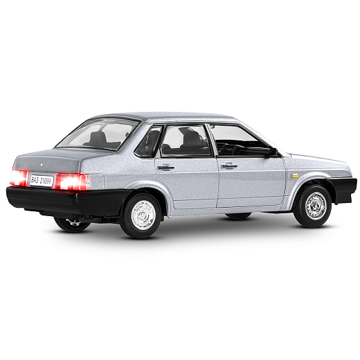 Машинка металлическая Автопанорама, коллекционная модель ВАЗ 21099, масштаб 1:22, свет, звук, открываются двери, капот и багажник, серебряный, в/к 24,5*12,5*10,5 см в Джамбо Тойз #11