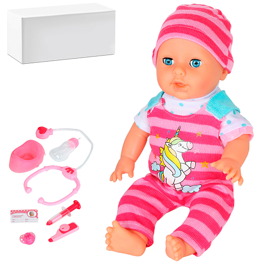 ТМ "Amore Bello" Пупс интерактивный, русский язык, реагирует на прикосновения, пьет, писает, засыпает, может заболеть (покраснение лица, кашель) и вылечиться с помощью шприца в Джамбо Тойз