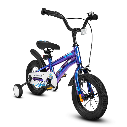 Велосипед CITYRIDE 12", модель CR-B2-07F41, рама сталь, обода сталь, ножной тормоз, балансирные колёса, цвет синий хамелеон в Джамбо Тойз