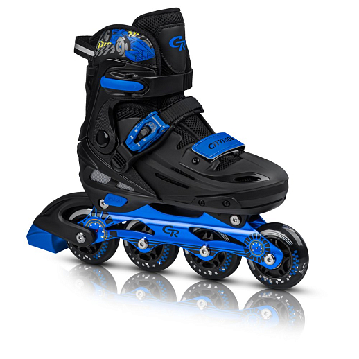 Роликовые коньки CITYRIDE, PU колеса, алюминиевая рама, переднее колесо со светом, подшипники ABEC 7, пластиковый мысок, чёрный-синий, в/к 5сл гофорокартон в Джамбо Тойз #7