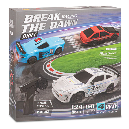 Р/у машинка для дрифта М1:24,2.4GHz,4WD,сменные шины 4шт., конусы 8шт.,свет,с аккум.,цвет белый,в/к 22,5*22,5*7,5см в Джамбо Тойз #28