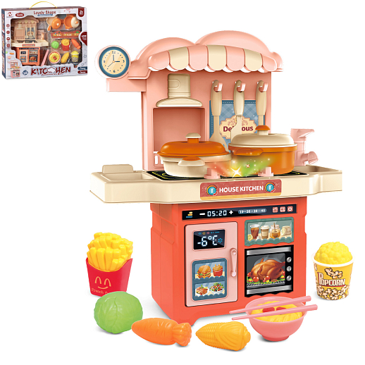 Игровой набор "Кухня" с аксессуарами, свет, розовый, в/к 32,2х8х26,1 см в Джамбо Тойз