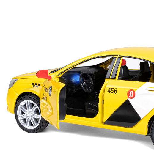 Машинка металлическая Яндекс Go, инерционная, коллекционная модель 1:24 LADA VESTA, цвет желтый, открываются 4 двери, капот, багажник, свет, звук, в/к 24,5*12,5*10,5 см в Джамбо Тойз #6