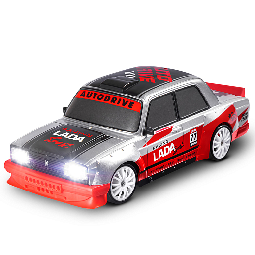 AUTODRIVE Р/У Машина для дрифта LADA 2105,М1:24,2.4GHz,4WD,свет фар,4 доп.колеса,конусы,с аккум.,цв. серебристый с красн.акцентами,в/к 24*10,3*23,7см в Джамбо Тойз #3
