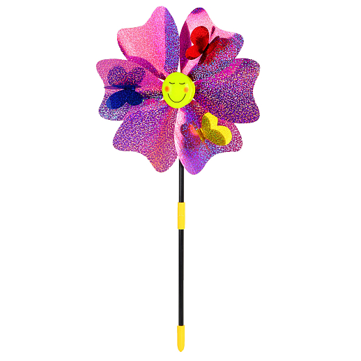 Ветерок,палочка38cм+  цветок 25 см, на цветке 3 бабочки и смайлик в серединке цветка,  в наборе 12шт в Джамбо Тойз #5
