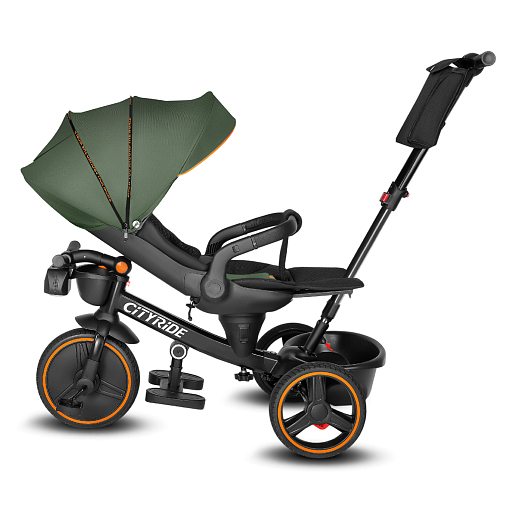 Трехколесные велосипед CITYRIDE, металл,  колеса PVC 12"/10", попрот. наколон. Сиденье с крышей,  род ручка, наклон руль, функц. фара, тормоз, корзинка в Джамбо Тойз #4