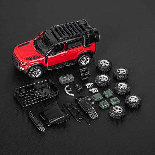 Машинка металлическая 1:43 2020 Land Rover Defender 110, красный, тюнинг, откр. двери, свободный ход колес, в/к 23,5*10*4 см в Джамбо Тойз #20
