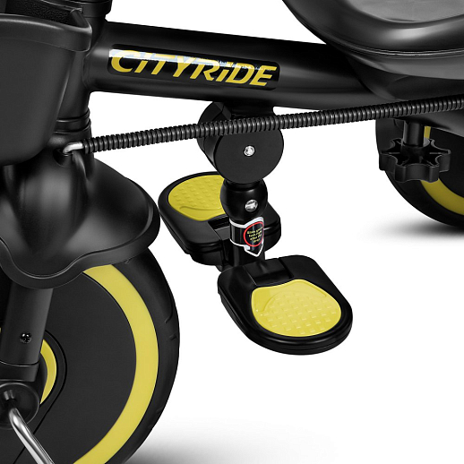 Детский 3хкол. велосипед ”CITYRIDE“ Рама сталь, наклонный руль из магнезия, колясочная крыша, ручка управления с подстаканником, 2 корзины. Колеса EVA 10/8, подножки, тормоза, бампер безопасности. Желто-черный в Джамбо Тойз #17