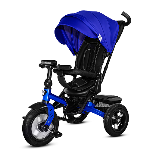 Детский 3хкол. велосипед "CITYRIDE". Пятиугольная рама, сиденье 360, складная крыша D600, подножки, резиновые колеса 12/10, багажник, сумочка, фара, синий в Джамбо Тойз