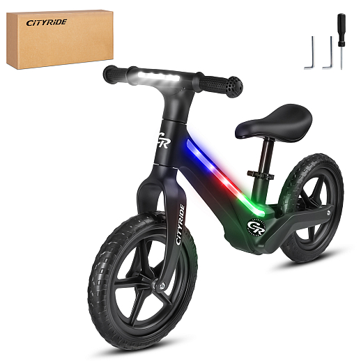 Беговел Cityride, модель CR-BB-07, рама пластик, колеса PU 12", свет, цвет чёрный в Джамбо Тойз