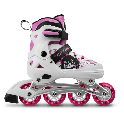 "CITY-RIDE" Комплект (ролики, защита, шлем, сумка), передне колесо со светом, колеса PU, подшипник ABEC 7, цвет белый-розовый в н/сумке, в/к в Джамбо Тойз #22