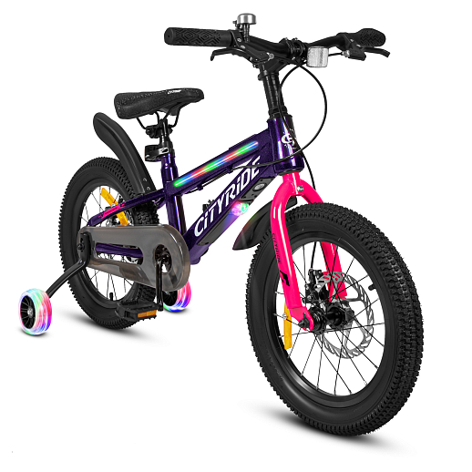 Двухколесный велосипед CITYRIDE, модель CR-B2-10, колеса 16 дюймов, рама сталь, дисковые механические тормоза, свет в раме, балансирные колеса, BT, цвет фиолетовый в Джамбо Тойз