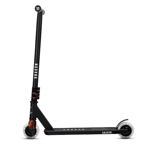Трюковый самокат CITYRIDE DRAGON, T-bar сталь 50*53см, дека алюм.48*10см, колеса PU 86A 100мм, пластик диск,  вилка резьб., хомут 4б., цвет черный/огонь в Джамбо Тойз #3