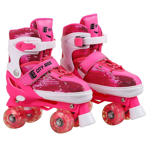 "CITYRIDE" Роликовые коньки (КВАДЫ), с передним тормозом, PVC колеса, все колеса светящиеся,4 розовых колеса, цвет розовый, в/к 12х38х27 см в Джамбо Тойз #2