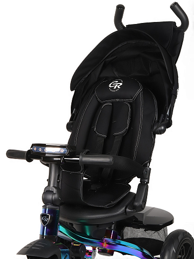 Детский трехколесный велосипед с ручкой CITY-RIDE LUNAR. Поворотное сиденье 360, складная крыша D600, подножки, надувные колеса 12/10, фара, цвет бензин в Джамбо Тойз #4