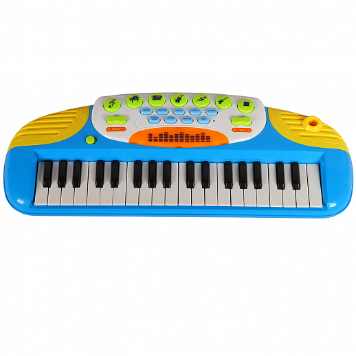 Детское электронное пианино на бат., в компл. микрофон, стул, свет. звук. эффект, цвет синий, в/к 60*43*12 см  в Джамбо Тойз #2