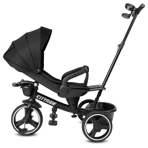 Трехколесные велосипед CITYRIDE, металл,  колеса PVC 12"/10", попрот. наколон. Сиденье с крышей,  род ручка, наклон руль, тормоз, корзинка   в Джамбо Тойз #3