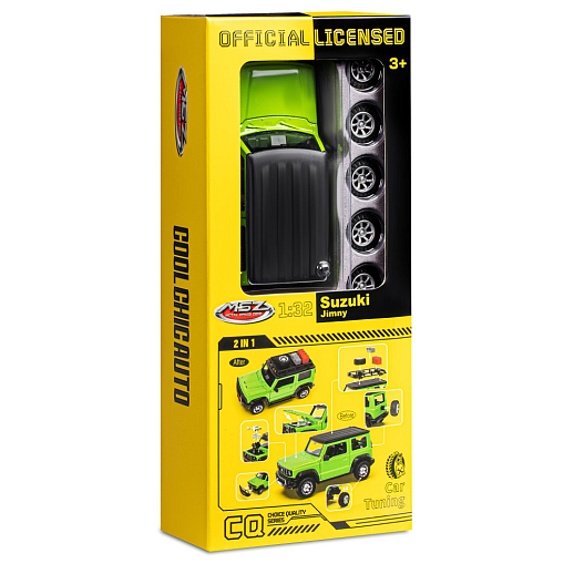 Машинка металлическая 1:32 Suzuki Jimny 2018, зеленый, тюнинг, откр. двери, свободный ход колес, в/к 23,5*10*4 см в Джамбо Тойз #4