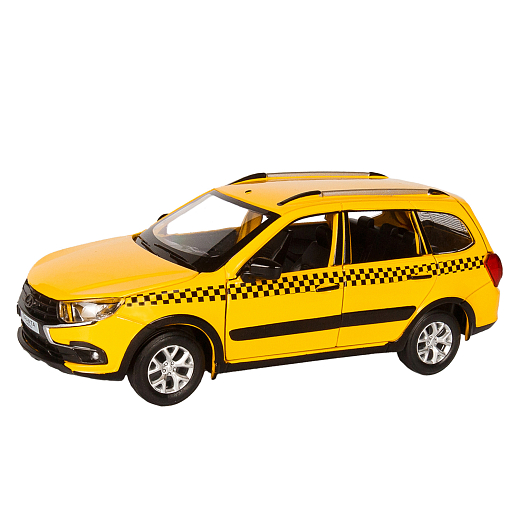 Машинка металлическая Автопанорама, инерционная, коллекционная модель LADA GRANTA CROSS "ТАКСИ", масштаб 1:24, свет, звук, открываются 4 двери, капот, багажник, желтый, в/к 24,5*12,5*10,5 см в Джамбо Тойз #3