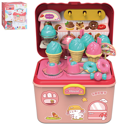 Игровой набор 2в1  "Кафе-мороженное", розовый цвет, в комплекте игрушечные продукты, посуда, в/к 16,5х13,5х19 см в Джамбо Тойз