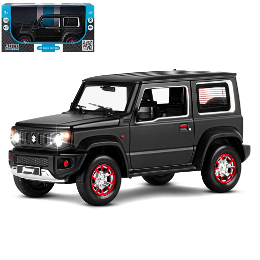 ТМ "Автопанорама" Машинка металлическая, 1:18, Suzuki Jimny, черный, открываются двери, капот и багажник, свободный ход колес, световые и звуковые эффекты, в/к 24,5х12,5х10,5 см в Джамбо Тойз