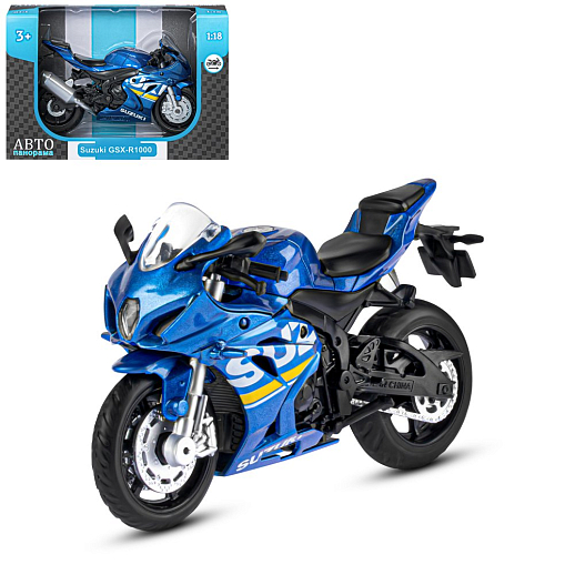ТМ "Автопанорама" Мотоцикл металлический 1:18 SUZUKI GSХ-R1000, синий, свободный ход колес, в/к 9,2 х 4,5 х 14 см в Джамбо Тойз
