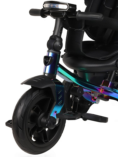 Детский трехколесный велосипед с ручкой CITY-RIDE LUNAR. Поворотное сиденье 360, складная крыша D600, подножки, надувные колеса 12/10, фара, цвет бензин в Джамбо Тойз #2