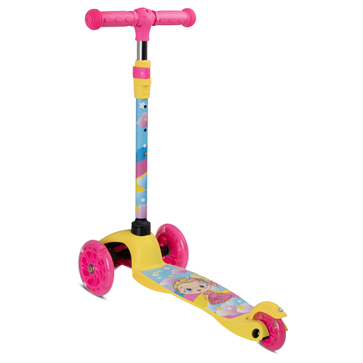Трехколесный самокат "CITYRIDE" в/п, телескопический руль металл, колеса PU 120/76 со светодиодами, Abec-5, размер 53х23х70 см, до 35 кг, от 3 лет. Желтый с принтом. в Джамбо Тойз #4
