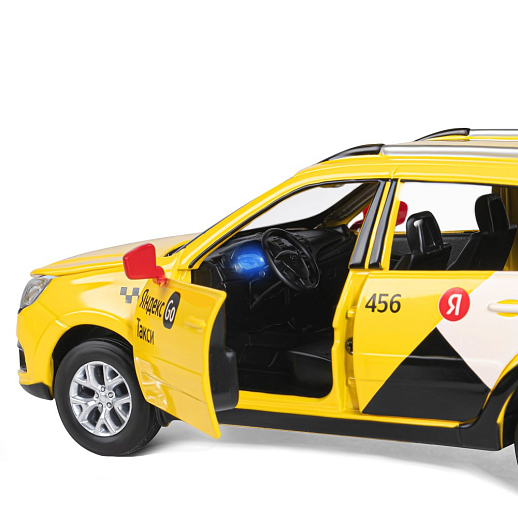 Машинка металлическая Яндекс Go, инерционная, коллекционная модель 1:24 LADA GRANTA CROSS, цвет желтый, открываются 4 двери, капот, багажник, свет, звук, в/к 24,5*12,5*10,5 см в Джамбо Тойз #6