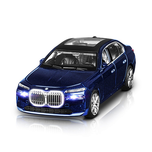 ТМ "Автопанорама" Машинка металлическая, 1:24 BMW I7, голубой, откр. двери и капот, свет, звук, свободный ход колес, в/к 24,5х12,5х10,5 см в Джамбо Тойз #7