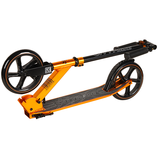 Двухколесный самокат CITYRIDE 200, ал. 50/50%, t-bar сталь, грипсы 135мм TPR, колеса PU 200/200, 86A, подножка, abec 9, цвет Золото в Джамбо Тойз #2