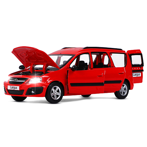 Машинка металлическая Автопанорама, инерционная, коллекционная модель LADA LARGUS, масштаб 1:24, свет, звук, открываются 4 двери, капот, багажник, красный, в/к 24,5*12,5*10,5 см в Джамбо Тойз #5