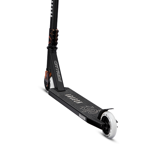 Трюковый самокат CITYRIDE DRAGON, T-bar сталь 50*53см, дека алюм.48*10см, колеса PU 86A 100мм, пластик диск,  вилка резьб., хомут 4б., цвет черный/огонь в Джамбо Тойз #4