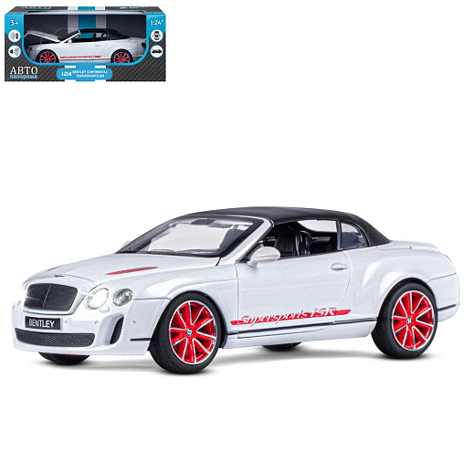ТМ "Автопанорама" Машинка металлическая 1:24 Bentley Continental Supersports ISR, белый, откр. двери, капот и багажник, свет, звук, свободный ход колес, в/к 24,5*12,5*10,5 см в Джамбо Тойз