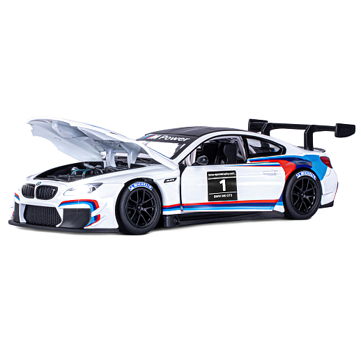 ТМ "Автопанорама" Машинка металлическая, 1:24, BMW M6 GT3, белый,  откр. двери и капот, свет, звук, свободный ход колес, в/к 24,5 х 12,5 х 10,5 см в Джамбо Тойз #6