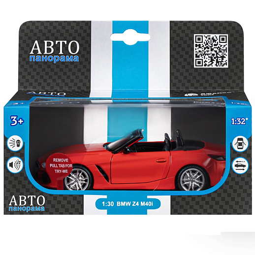 ТМ "Автопанорама" Машинка металлическая 1:30 BMW Z4 M40i, красный, свет, звук,откр. двери, инерция, в/к 17,5*12,5*6,5 см в Джамбо Тойз #3