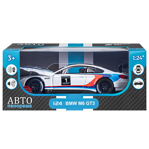 ТМ "Автопанорама" Машинка металлическая, 1:24, BMW M6 GT3, белый,  откр. двери и капот, свет, звук, свободный ход колес, в/к 24,5 х 12,5 х 10,5 см в Джамбо Тойз #20