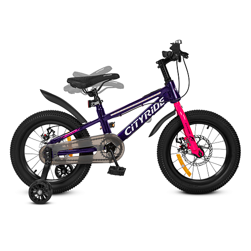 Двухколесный велосипед CITYRIDE, модель CR-B2-10, колеса 16 дюймов, рама сталь, дисковые механические тормоза, свет в раме, балансирные колеса, BT, цвет фиолетовый в Джамбо Тойз #3