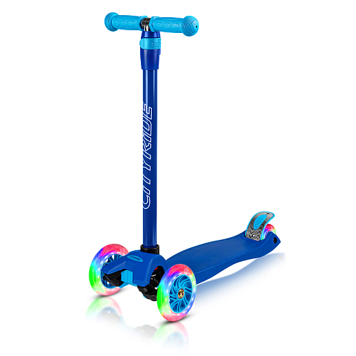 Самокат трехколесный CityRide, пакет, Дека: PP+нейлон, колеса PU 120/76 свет, руль  металл телеск., цвет синий в Джамбо Тойз