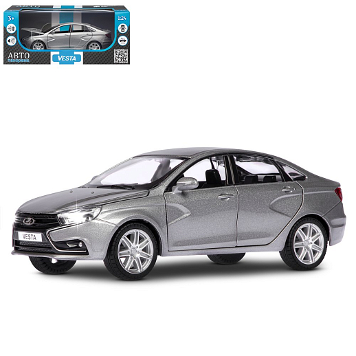 Машинка металлическая Автопанорама, инерционная, коллекционная модель LADA VESTA седан, масштаб 1:24, свет, звук, открываются 4 двери, капот, багажник, серый перламутр, в/к 24,5*12,5*10,5 смсм в Джамбо Тойз