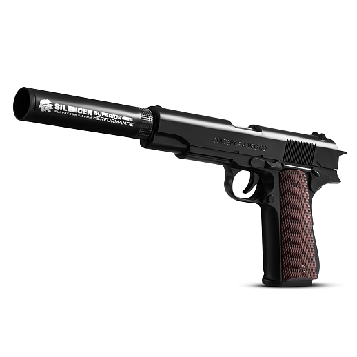 Пистолет с мягкими пулями, с глушителем, пули с гильзами, чёрный, 25*17*7 см, в/к в Джамбо Тойз #2