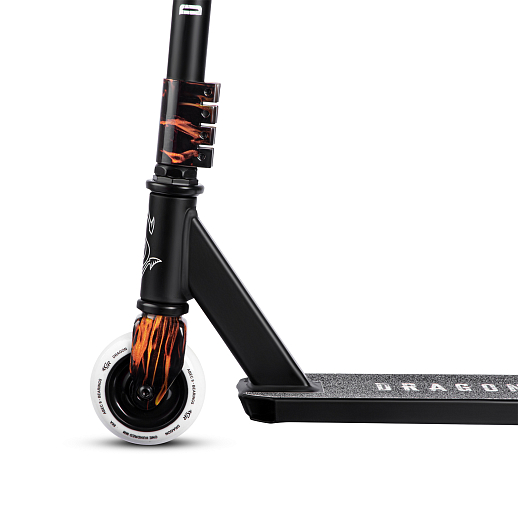 Трюковый самокат CITYRIDE DRAGON, T-bar сталь 50*53см, дека алюм.48*10см, колеса PU 86A 100мм, пластик диск,  вилка резьб., хомут 4б., цвет черный/огонь в Джамбо Тойз #6