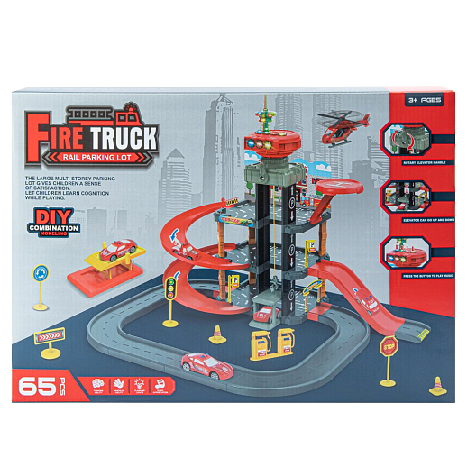 Парковка "Пожарная" с лифтом, свет, звук, ручной механизм лифта, в компл. машинки, вертолет, на бат., в/к 45*6,5*31см в Джамбо Тойз #4