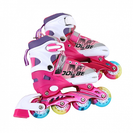 Коньки роликовые раздвижные, полиуретановые колеса, все колеса светящиеся, размер S (30-34), цвет розовый в Джамбо Тойз #3