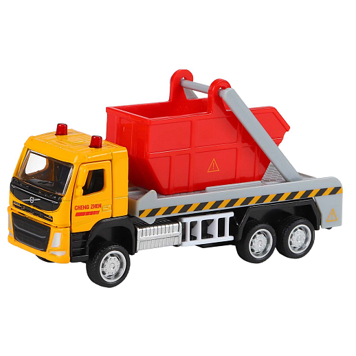 ТМ "Автопанорама" Машинка металлическая 1:72 VOLVO FM "Мусоровоз", цвет желтый, откр. двери, инерция, в/к 17,5*13*6,5 см в Джамбо Тойз #4