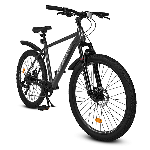 Велосипед CITYRIDE 26", модель CR-B2-SH03, рама сталь, обода двойные алюминий, трансмиссия 1*9 ск, амортизационная вилка, дисковые мех. тормоза, цвет серый в Джамбо Тойз