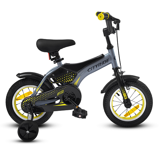 Детский велосипед "Cityride REVO", модель CR-B2-05, рама сталь, кожух цепи 100%, обода алюм. 12", втулки сталь, покрышки 2,125, страх. колеса, руль сталь. вынос сталь, задние ножные тормоза, передний клещевой, звонок, крылья пластик, отражатели пер/зад и на спицах, цвет серый-жёлтый в Джамбо Тойз #6