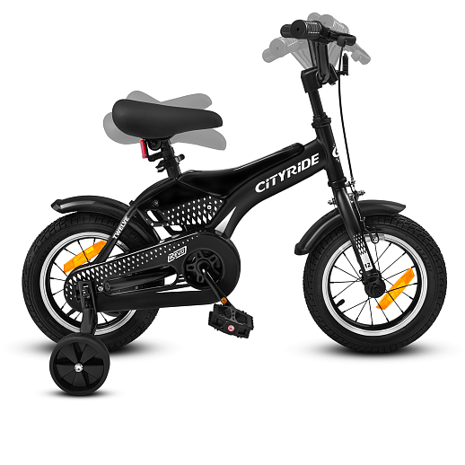 Детский велосипед "Cityride REVO", модель CR-B2-05, рама сталь, кожух цепи 100%, обода алюм. 12", втулки сталь, покрышки 2,125, страх. колеса, руль сталь. вынос сталь, задние ножные тормоза, передний клещевой, звонок, крылья пластик, отражатели пер/зад и на спицах, цвет чёрный в Джамбо Тойз #8