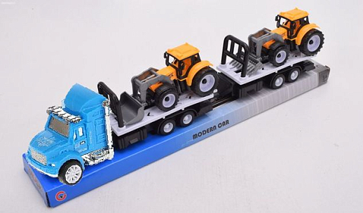 Инерционная машина "Автовоз" синяя с 2 тракторами, п/к, 38,8*7,5*10 см в Джамбо Тойз